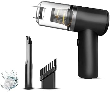 مكنسة كهربائية صغيرة لاسلكية محمولة باليد من هانسو | 2 في 1 لجمع الغبار والإضاءة، مصباح LED، فوهة مسطحة وفوهة طويلة، فرشاة وغطاء غبار، سعة 0.1 لتر، للمنزل والمكتب والسيارة وتنظيف شعر الحيوانات الاليفة