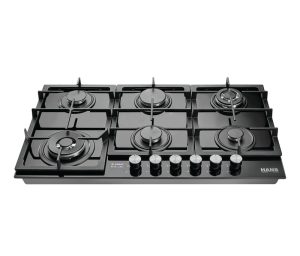 مسطح غاز هانز BROGHO L BLACK 90 سم 6 شعلات SABAF